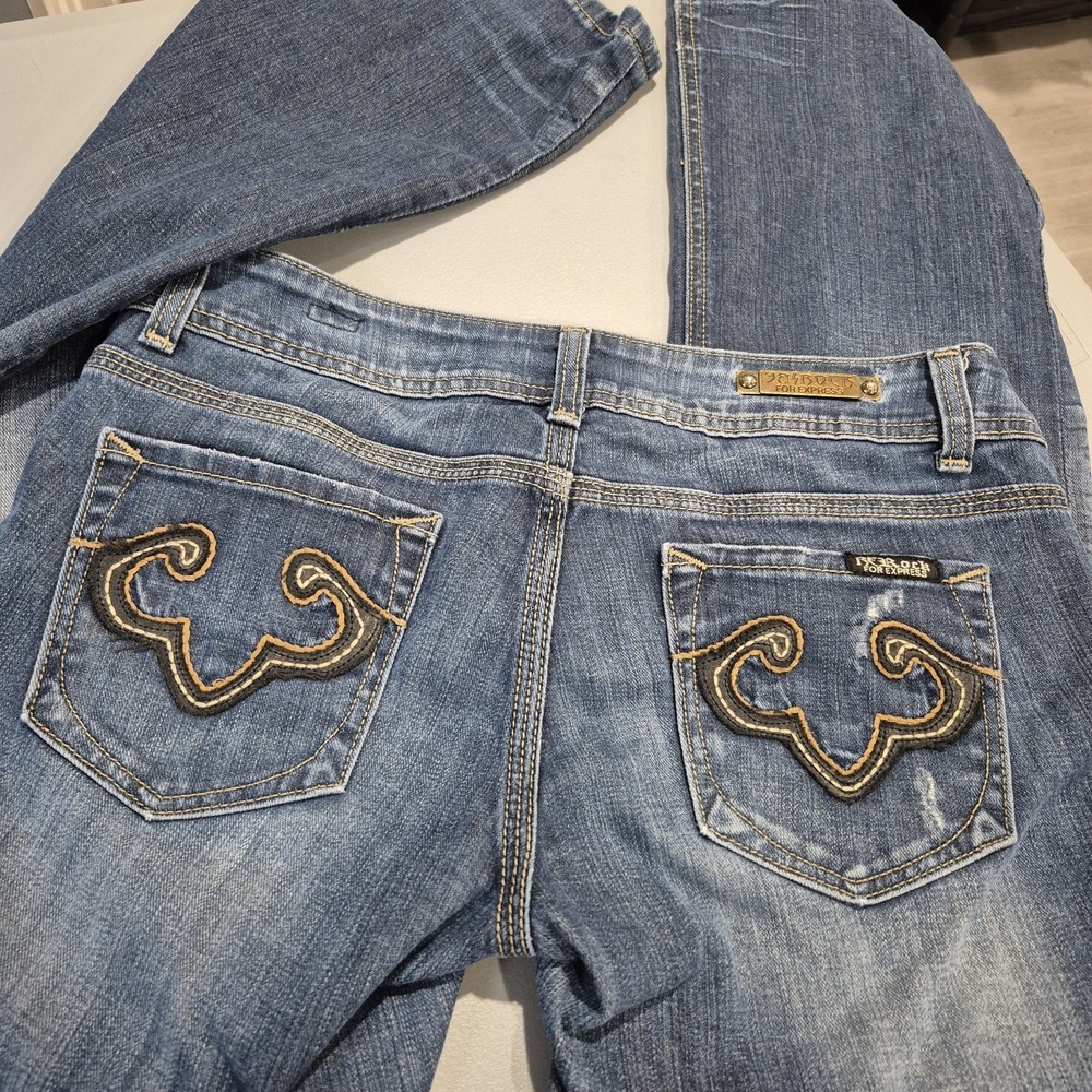 Y2K ReRock Express Jeans Womens 8 Boot Low Rise Western Festival Indie Sleaze